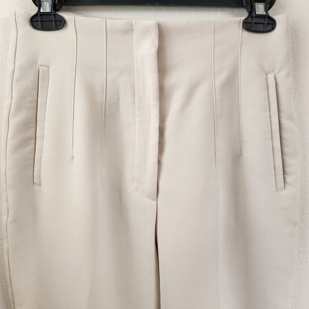 Zara High Waisted Ankle Length Pants Pleated Straight Leg Mid Ecru Cream Medium - Picture 4 of 8